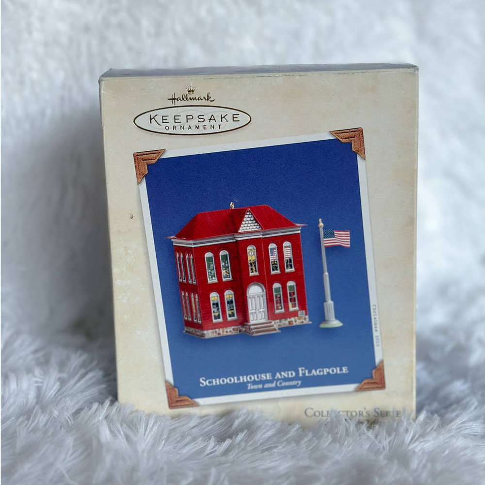 Schoolhouse & Flagpole Hallmark Tin Keepsake Ornament Christmas 2003 Collector's